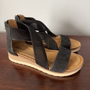 Biza Bree Women's 9-9.5 Black Leather Sandals Size 40 Suede Footbed